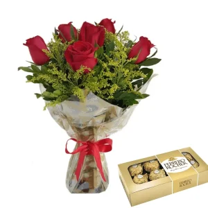 Combo Buquê 6 Rosas com Ferrero